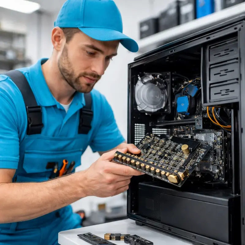 Мастер устанавливает звуковую карту на ПК в Дзержинском